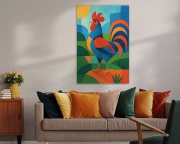Peinture géométrique du coq. sur Galerie Hoppenbrouwers