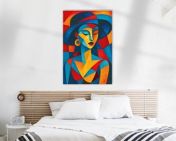 Peinture cubiste représentant une femme avec un chapeau. sur Galerie Hoppenbrouwers