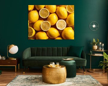 Bright yellow lemons in a fresh close-up