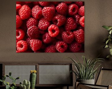 Helderrode frambozen in een verse close-up van drdigitaldesign