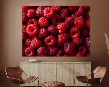Helderrode frambozen in een verse close-up van drdigitaldesign