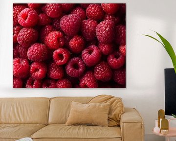 Helderrode frambozen in een verse close-up van drdigitaldesign