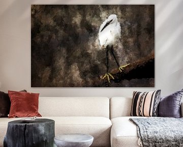 Seidenreiher auf einem Ast stehend (Kunst) von Art by Jeronimo