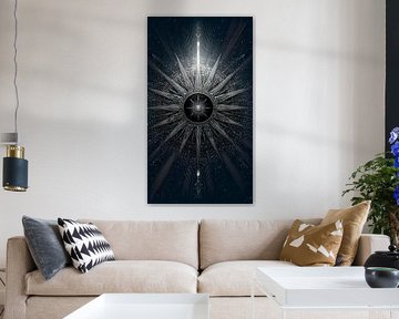 Boussole céleste en argent - Étoile néo-déco complexe sur MajesticArts