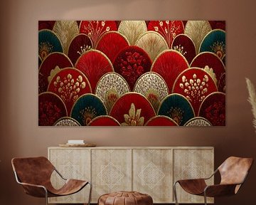 Rouge opulent &amp ; Festons Art Déco dorés sur MajesticArts