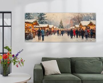 Winter Christmas market with tree