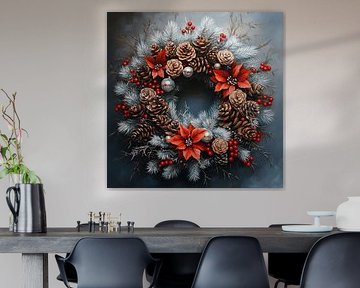 Pine cone and red currant wreath by Abstract Painting