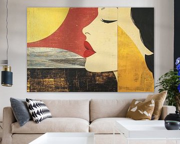Femme avec couleur | Visage jaune et rouge avec femme sur Caprices d'Art