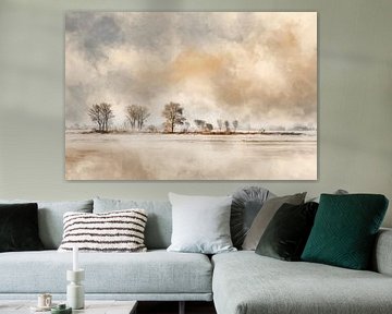 Winterliche Ebene unter wogenden Wolken - Abstrakte Stille in der bildenden Kunst