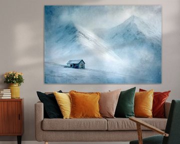 Berghütte im Nebel - Verträumte Winterlandschaft im Fine Art Stil