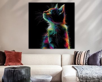 Kat in kleur neon portret