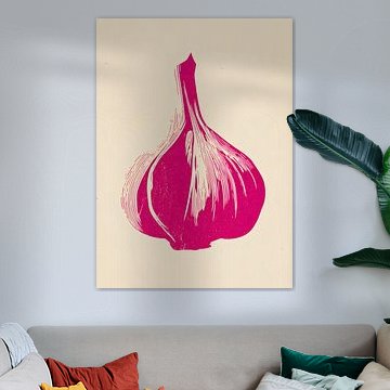 Stylised garlic motif in bright pink