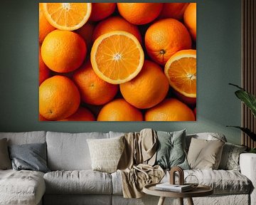 Fresh oranges in bright orange