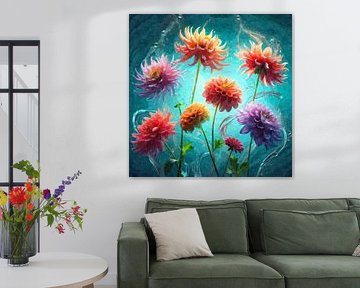 Verzonken schoonheid - dahlia's in het water van Sabine Wagner