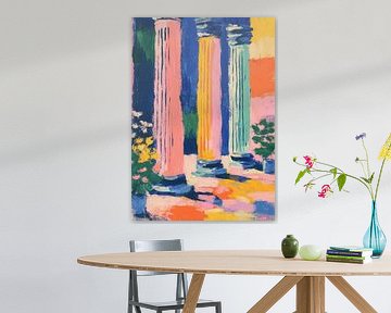 Drie kolommen in kleur in abstracte ruimte van Niklas Maximilian