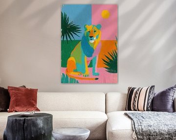 Kleurrijke leeuw in tropische stijl