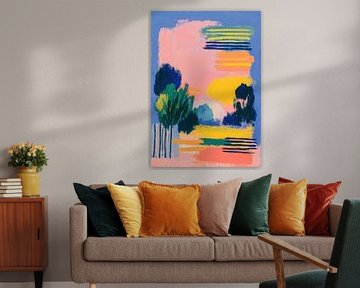 Abstract landschap in blauw en oranje