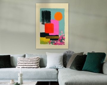 Abstracte compositie met oranje cirkel