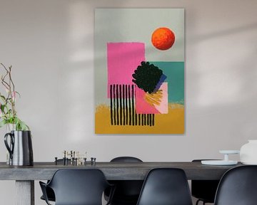 Abstracte vormen in oranje en roze