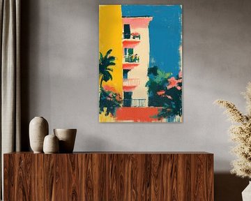 Pastellgebäude mit Palmen von Niklas Maximilian