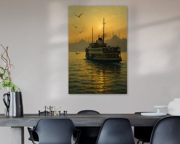 Straat Istanbul reis: Stoomboot en Skyline bij zonsondergang van Travel Shop