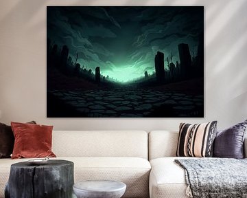 Surreale Sci-Fi Farm mit Raketenstart Illustration von BINEDITS