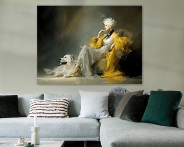 The Queen and Her White Pyrenean Mountain Dog by Karina Brouwer