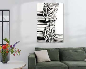 Abstracte Anatomie in Vloeiende Zwarte Lijnen van Arjen Roos