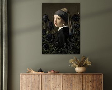 Meisje met de Parel - the Gothic Black Flower Edition van Marja van den Hurk