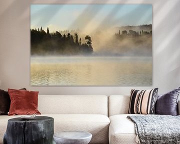 A mist over the lake on an autumn morning by Claude Laprise