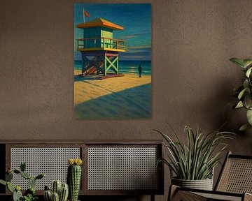 Miami Beach Sentinel: Colorful Tower and Lone Figure by Travel Shop