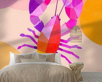 Kleurrijke abstracte kreeft in moderne illustratiestijl met zachte pastelvormen