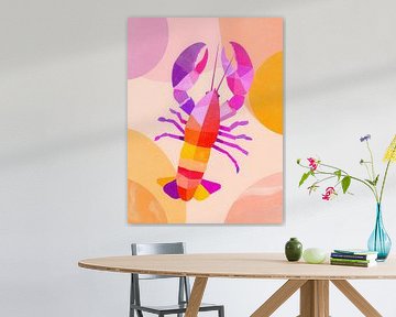 Kleurrijke abstracte kreeft in moderne illustratiestijl met zachte pastelvormen