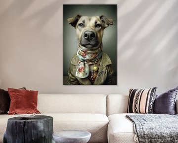 Der gelehrte Hund - Vermeer-Stil mit geblümtem Halstuch
