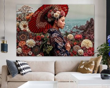 japanese woman with flowers