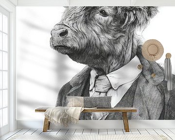 Schwarz-Weiß-Porträt eines schottischen Highlanders in klassischer Tracht mit zeitloser Eleganz