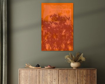 Lebendige abstrakte minimalistische botanische Kunst in Orange und Terrakotta von Dina Dankers