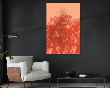 Lebendige abstrakte minimalistische botanische Kunst in Koralle und Terrakotta