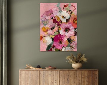 Üppiges Blumenfeld in Rosa und Creme