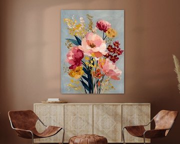 Eleganter Blumenstrauß mit rosa und goldenen Akzenten