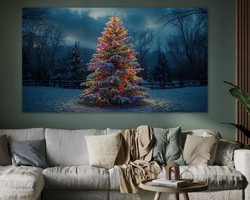 Bunter Weihnachtsbaum im Schnee