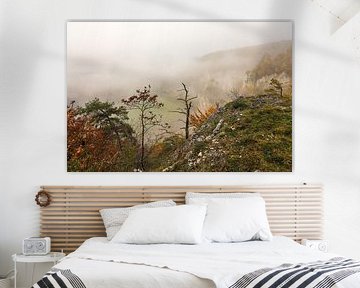 Vue du Stiegelesfelsen près de Fridingen sur la vallée brumeuse du Danube - Parc naturel du Haut-Danube sur BlattArt - Christine Horn