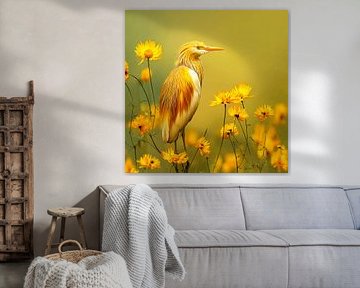 Golden Heron among Gold Flowers | Summer Serenade by Karina Brouwer