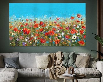 Farbenfrohes abstraktes Gemälde mit Mohnblumen