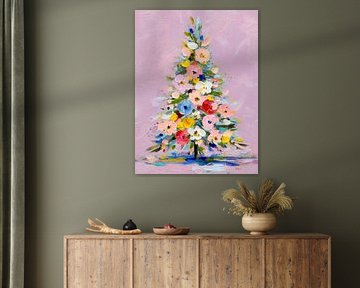 Floraler Weihnachtsbaum in sanften Pastelltönen mit handgemalter Textur und warmer Atmosphäre von But First Framing