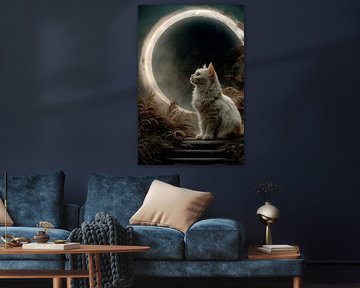 Chat blanc mystique au clair de lune - silence, magie et énergie douce de la nuit sur Erika Kaisersot