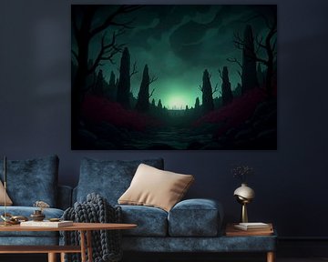 Surrealistisch retro boerderijlandschap met raketlanceringskunst van BINEDITS