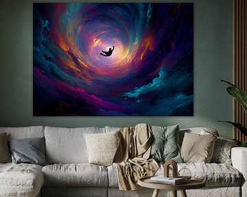 Vibrierende kosmische Wirbel mit fallender Silhouette Kunst von BINEDITS