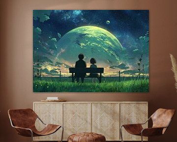 Eclipse d'or Trou noir au-dessus de l'océan noir Art sur BINEDITS