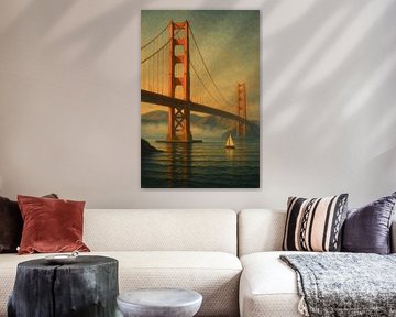 San Francisco Bay Sunset: Red Towers and Golden Light by Travel Shop